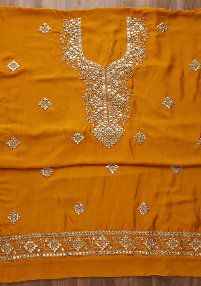 Mustard Gotapatti Semi Crepe  Unstitched Salwar Suit - Koskii