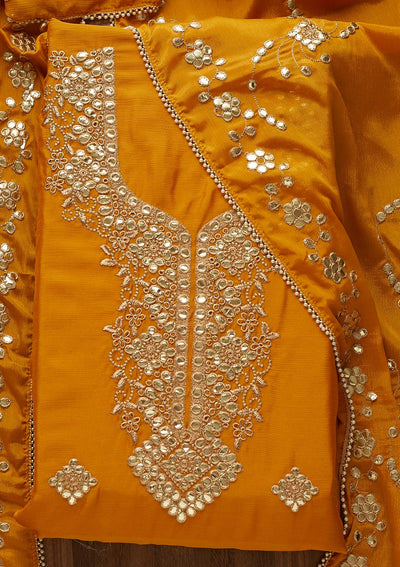 Mustard Gotapatti Semi Crepe  Unstitched Salwar Suit - Koskii