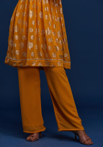 Mustard Pearlwork Georgette Designer Salwar Suit - Koskii