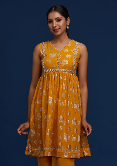 Mustard Pearlwork Georgette Designer Salwar Suit - Koskii