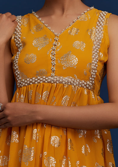 Mustard Pearlwork Georgette Designer Salwar Suit - Koskii