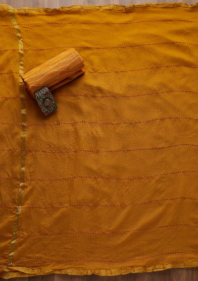 Mustard Print Semi Crepe  Semi-Stitched Salwar Suit - Koskii