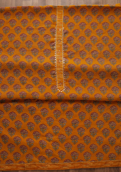 Mustard Print Semi Crepe  Semi-Stitched Salwar Suit - Koskii
