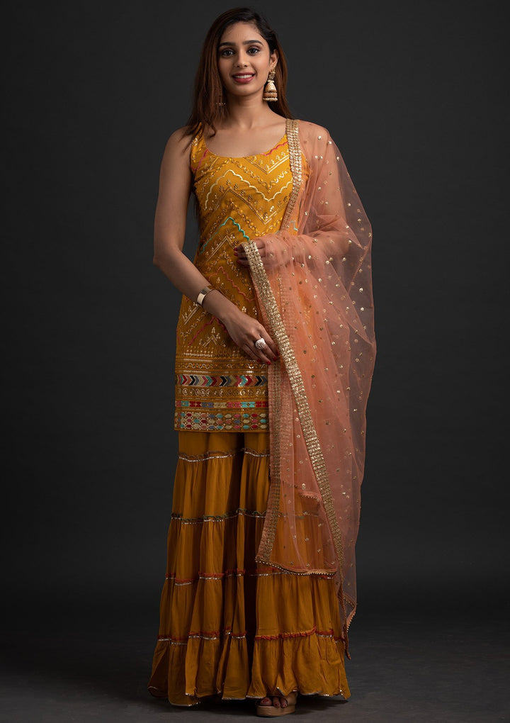 Mustard Sequins Georgette Designer Salwar-Suit - koskii