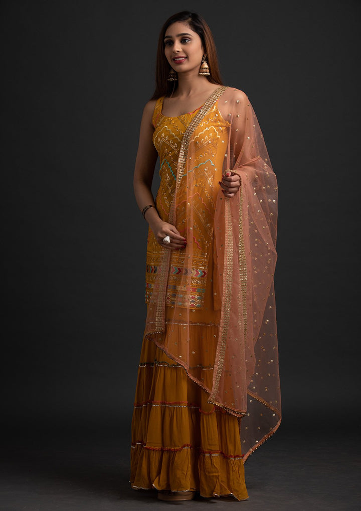 Mustard Sequins Georgette Designer Salwar-Suit - koskii