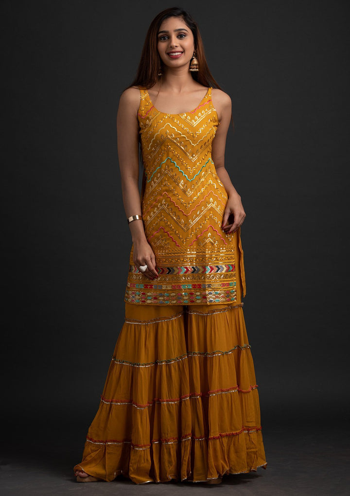 Mustard Sequins Georgette Designer Salwar-Suit - koskii