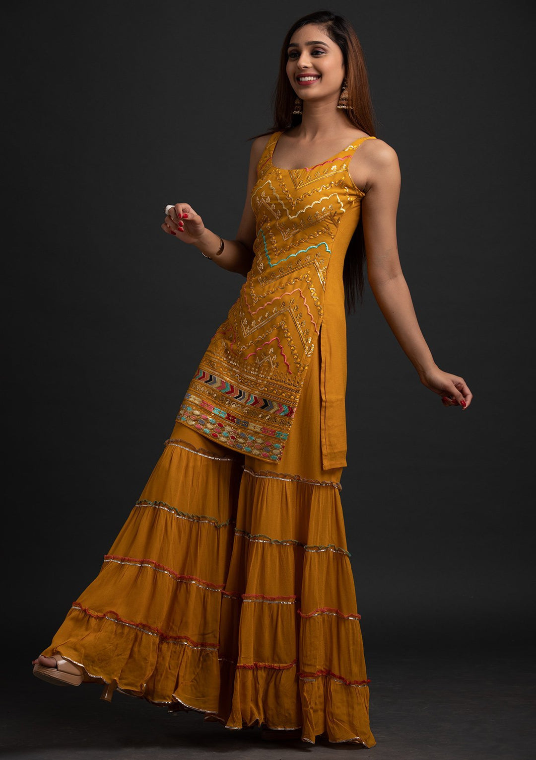 Mustard Sequins Georgette Designer Salwar-Suit - koskii