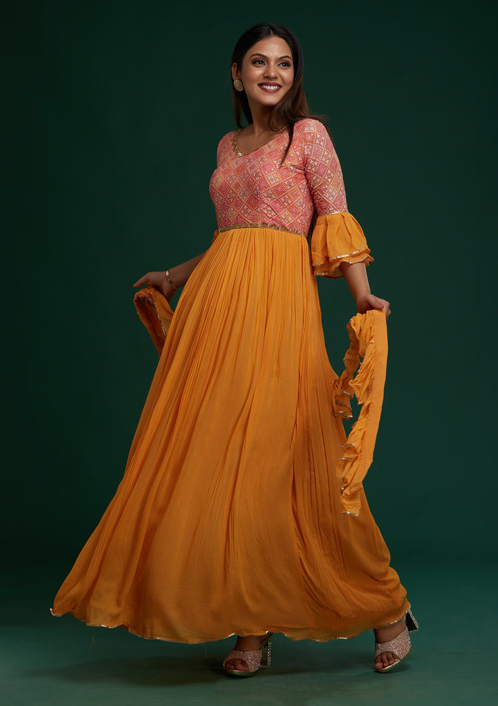 Mustard Sequins Georgette Designer Anarkali Suit- Koskii