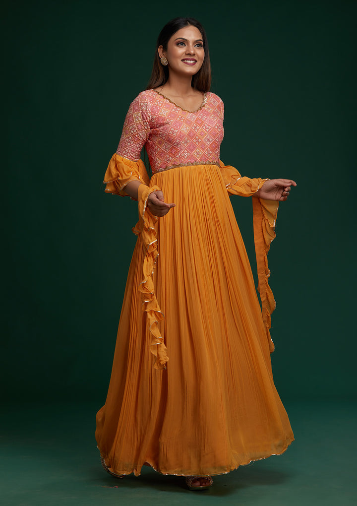 Mustard Sequins Georgette Designer Anarkali Suit - Koskii