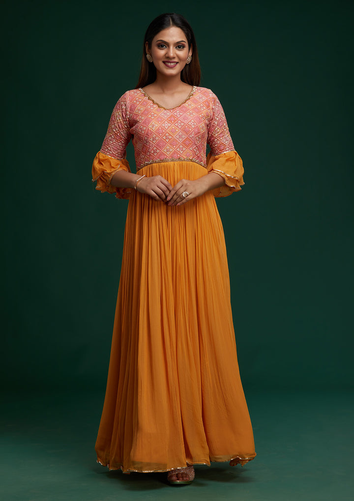 Mustard Sequins Georgette Designer Anarkali Suit - Koskii
