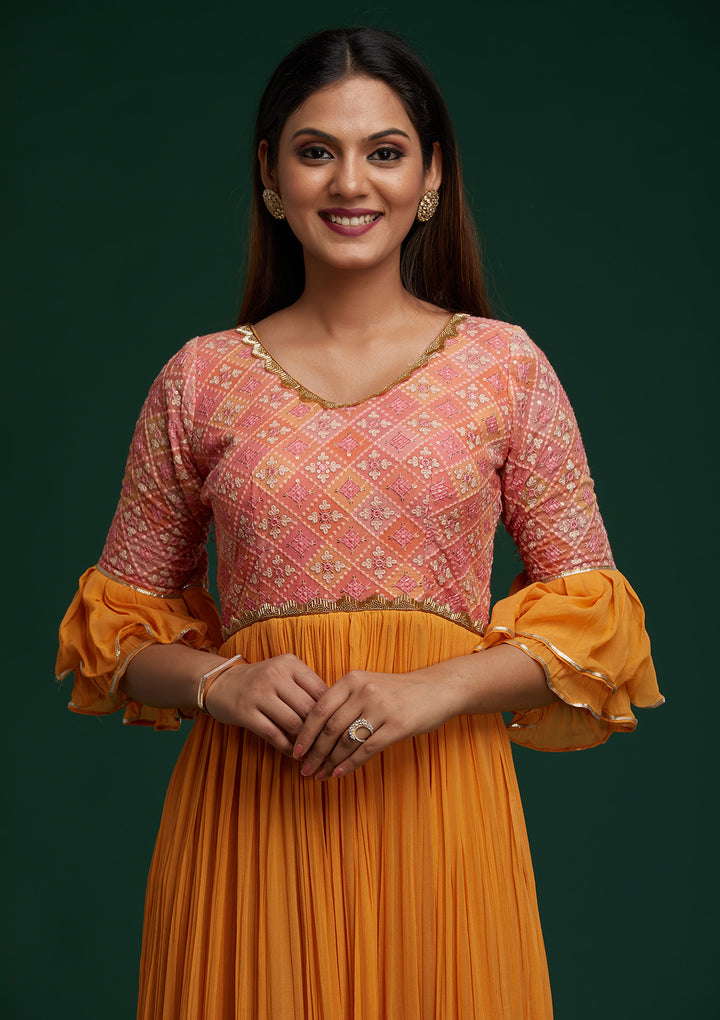 Mustard Sequins Georgette Designer Anarkali Suit - Koskii