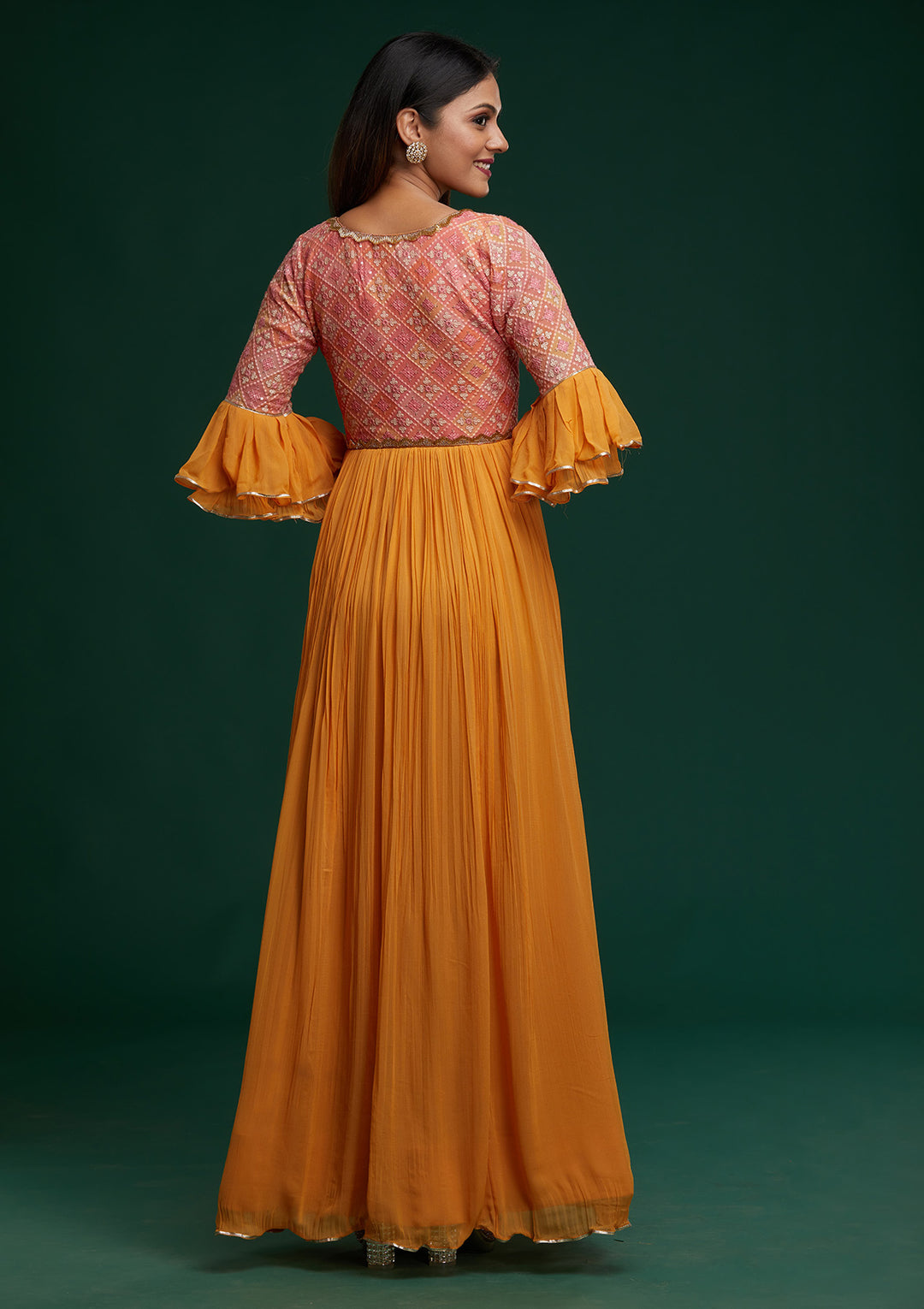Mustard Sequins Georgette Designer Anarkali Suit - Koskii