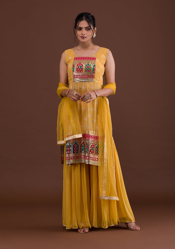 Mustard Sequins Georgette Salwar Suit-Koskii