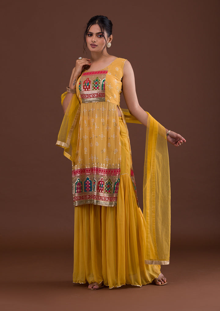 Mustard Sequins Georgette Salwar Suit-Koskii
