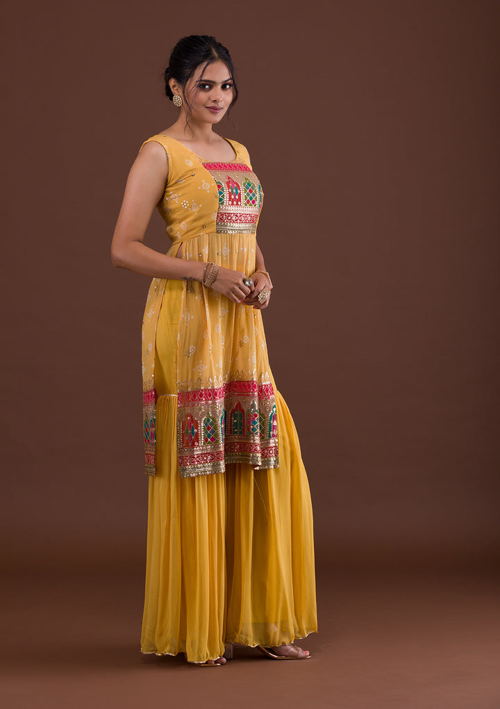Mustard Sequins Georgette Salwar Suit-Koskii