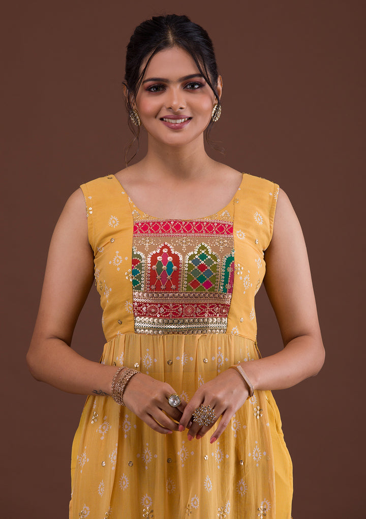 Mustard Sequins Georgette Salwar Suit-Koskii