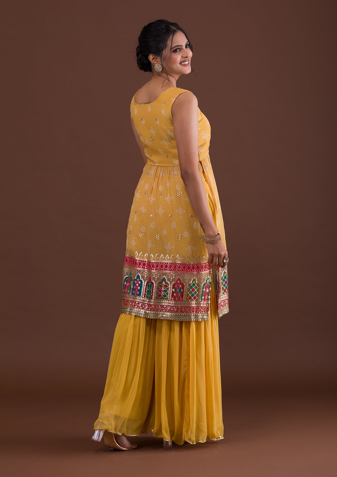 Mustard Sequins Georgette Salwar Suit-Koskii