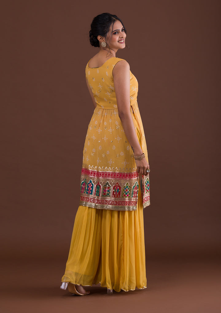Mustard Sequins Georgette Salwar Suit-Koskii