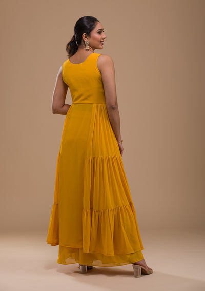 Mustard Sequins Georgette Readymade Salwar Suit-Koskii