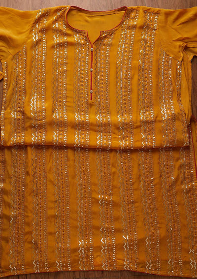 Mustard Sequins Georgette Designer Semi-Stitched Salwar Suit - koskii
