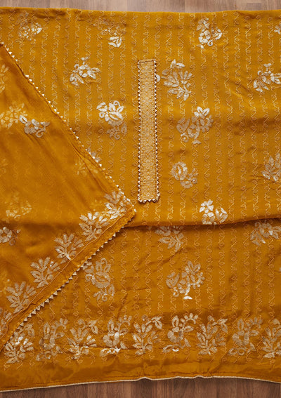 Mustard Sequins Georgette Semi-Stitched Salwar Suit-Koskii
