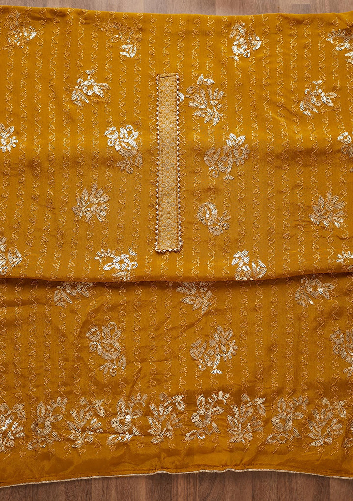 Mustard Sequins Georgette Semi-Stitched Salwar Suit-Koskii