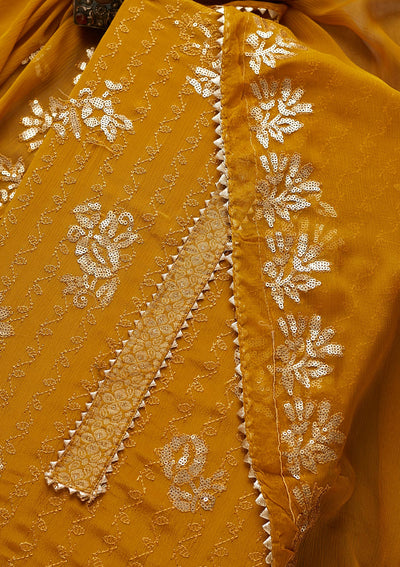 Mustard Sequins Georgette Semi-Stitched Salwar Suit-Koskii