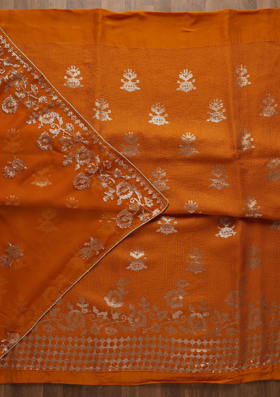 Mustard Sequins Georgette Unstitched Salwar Suit-Koskii