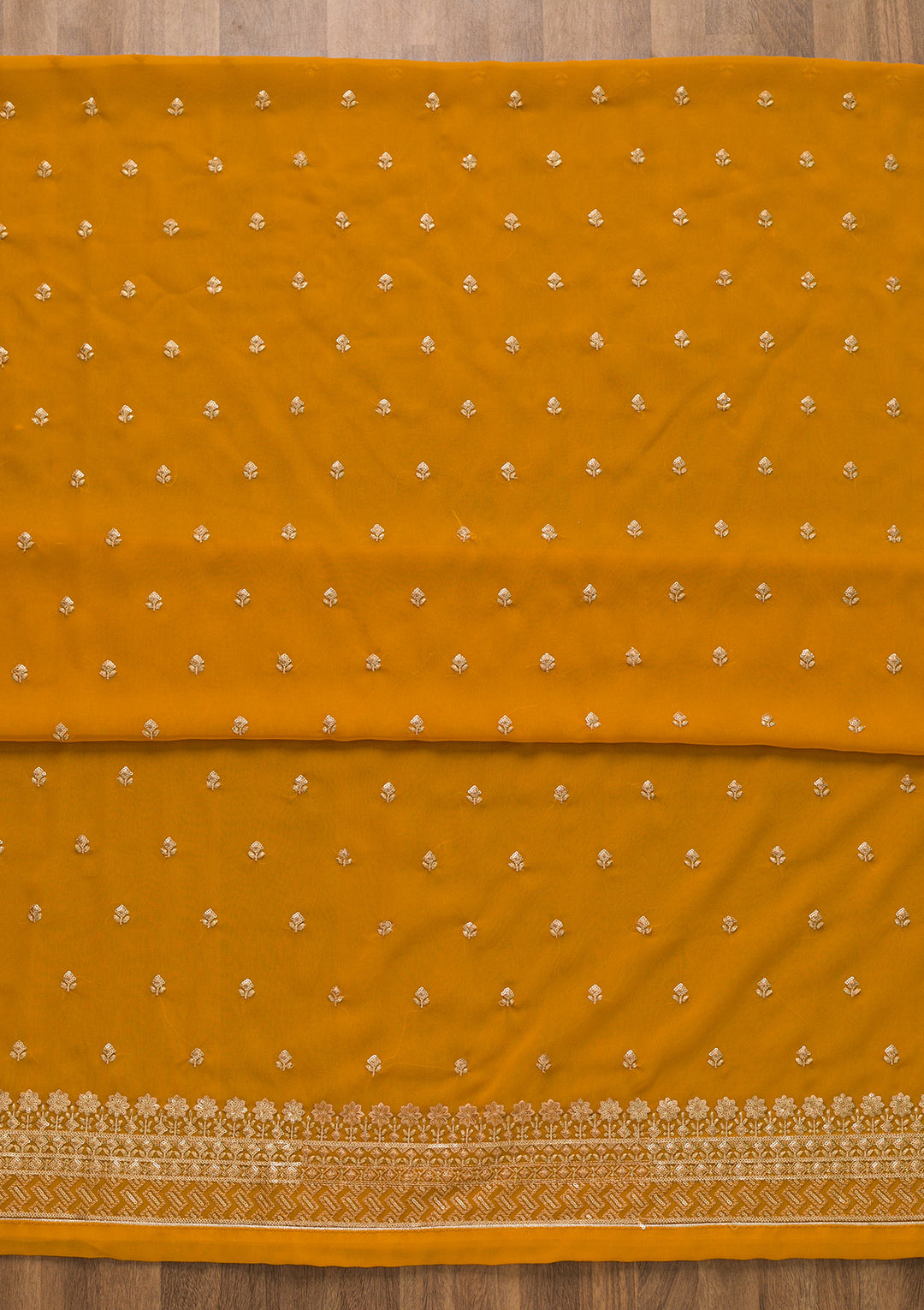 Mustard Sequins Georgette Unstitched Salwar Suit-Koskii