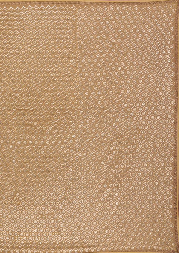 Mustard Sequins Georgette Unstitched Saree-Koskii