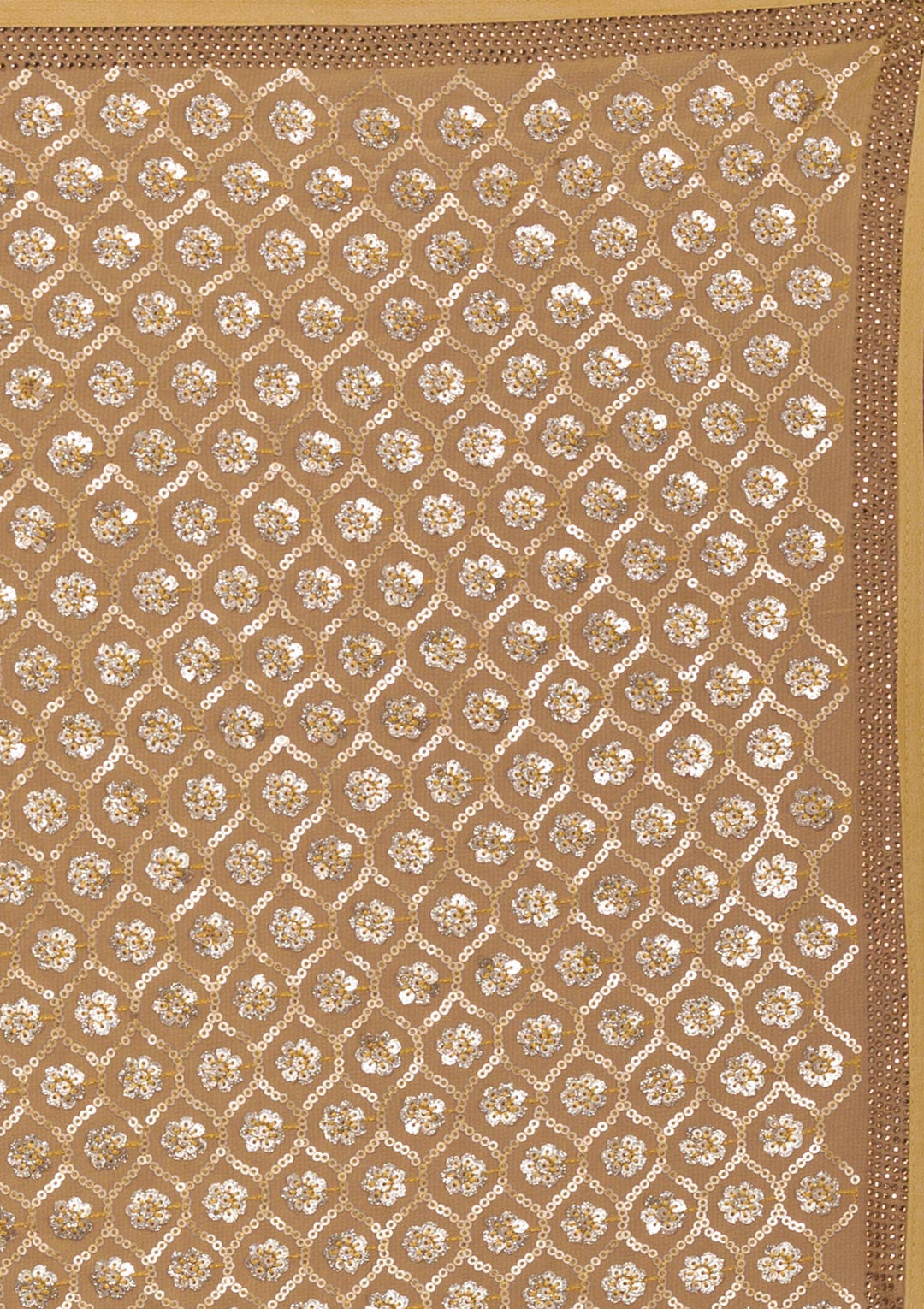 Mustard Sequins Georgette Unstitched Saree-Koskii