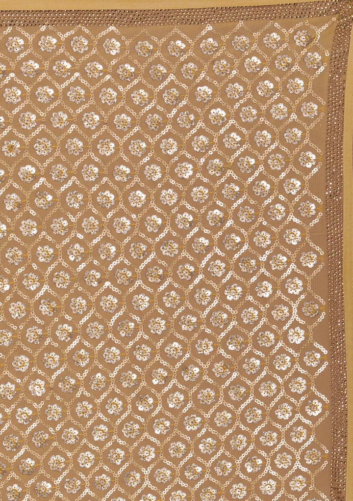 Mustard Sequins Georgette Unstitched Saree-Koskii