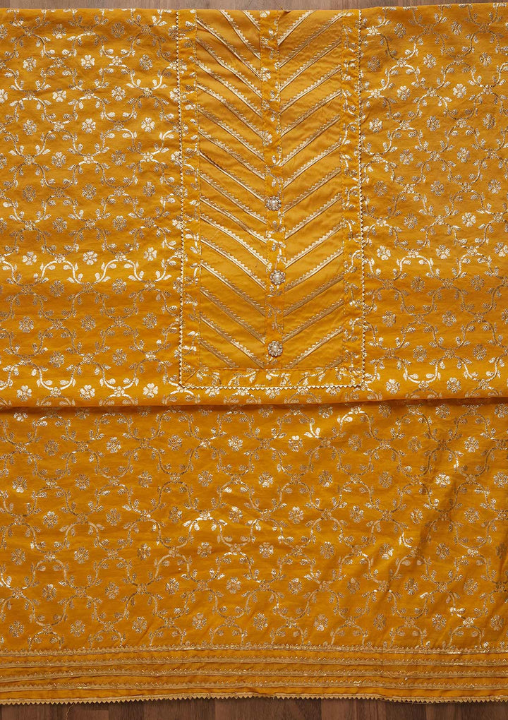 Mustard Sequins Brocade Unstitched Salwar Suit-Koskii