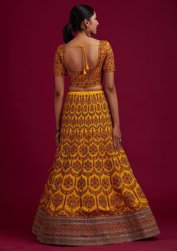 Mustard Sequins Raw Silk Designer Semi-Stitched Lehenga - koskii