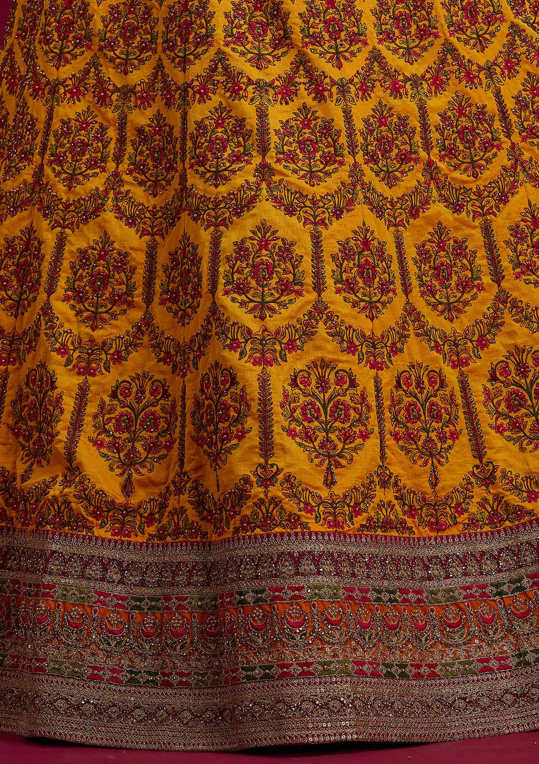 Mustard Sequins Raw Silk Designer Semi-Stitched Lehenga - koskii