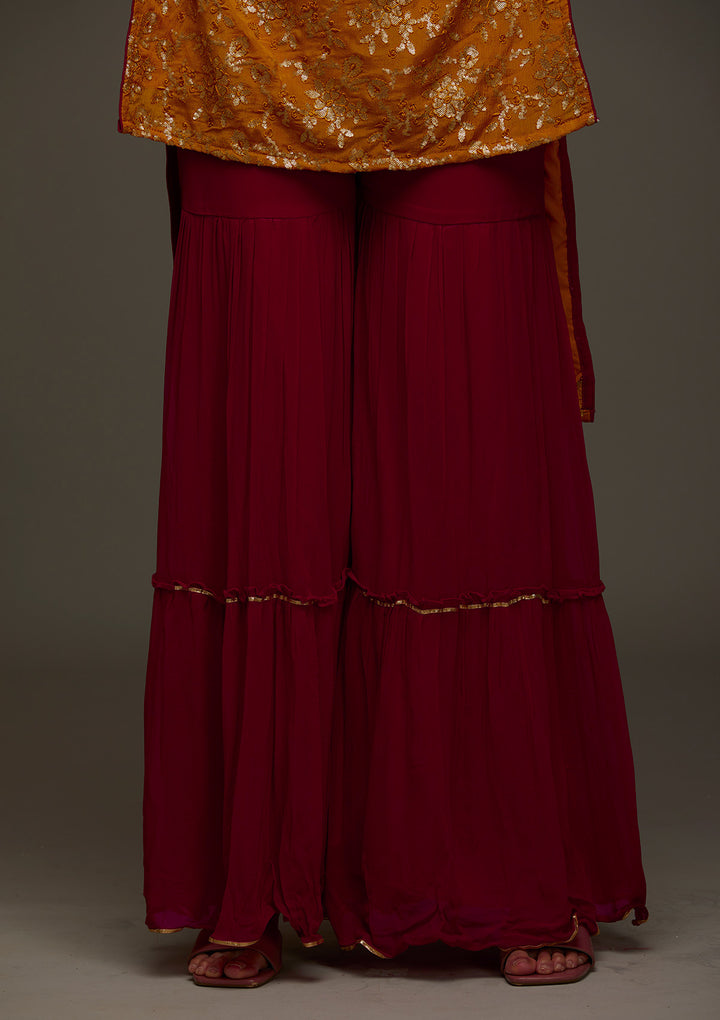 Mustard Sequins Semi Crepe Designer Salwar Suit - Koskii