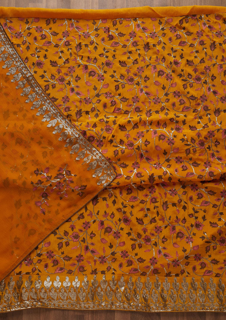 Mustard Sequins Semi Crepe  Unstitched Salwar Suit - Koskii