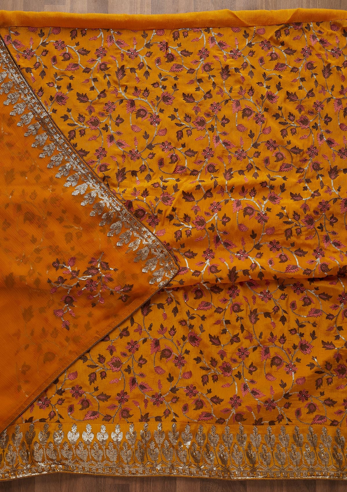 Mustard Sequins Semi Crepe  Unstitched Salwar Suit - Koskii