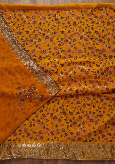 Mustard Sequins Semi Crepe  Unstitched Salwar Suit - Koskii