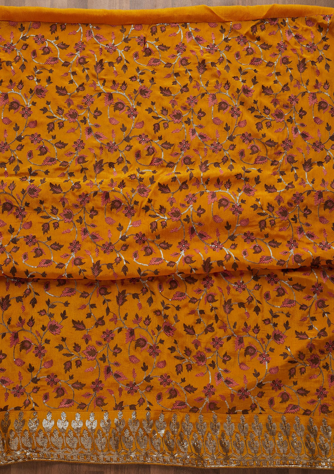 Mustard Sequins Semi Crepe  Unstitched Salwar Suit - Koskii