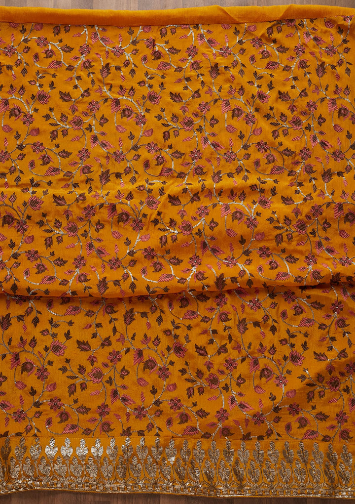 Mustard Sequins Semi Crepe  Unstitched Salwar Suit - Koskii