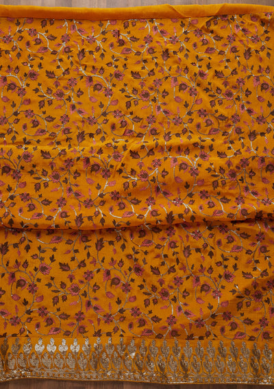 Mustard Sequins Semi Crepe  Unstitched Salwar Suit - Koskii