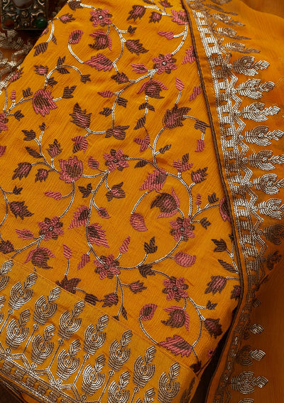 Mustard Sequins Semi Crepe  Unstitched Salwar Suit - Koskii