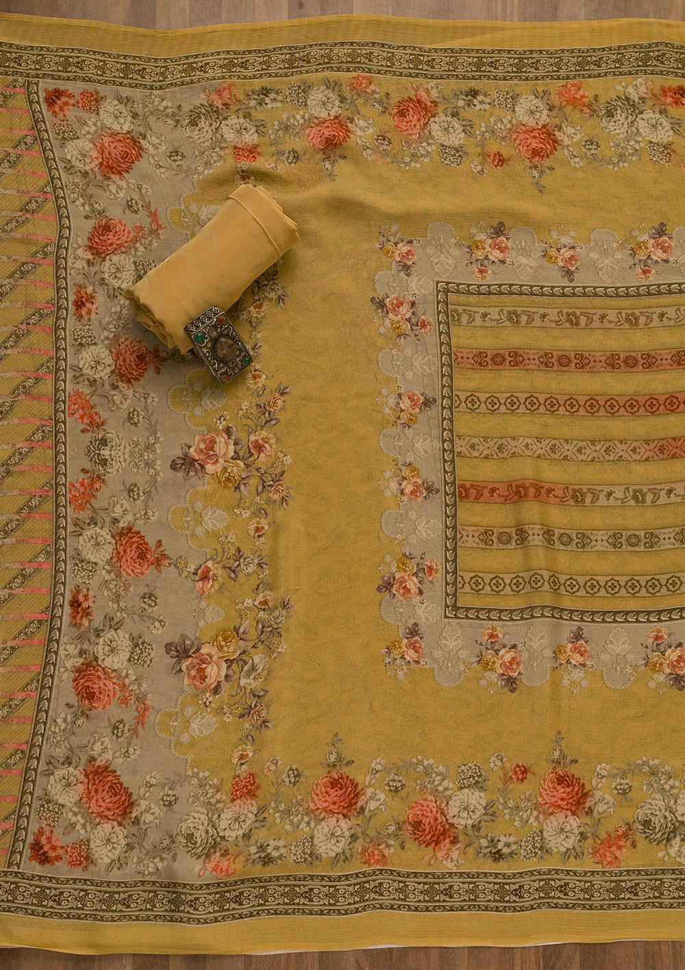 Mustard Zari Work Tissue Unstitched Salwar Suit-Koskii