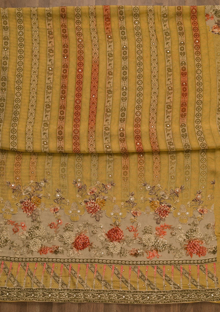 Mustard Zari Work Tissue Unstitched Salwar Suit-Koskii