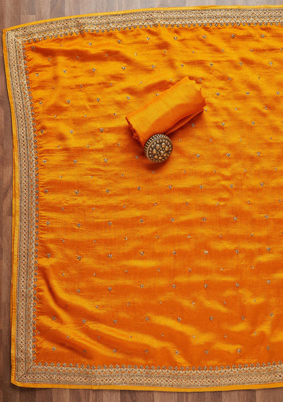 Mustard Stonework Georgette Unstitched Salwar Suit - Koskii