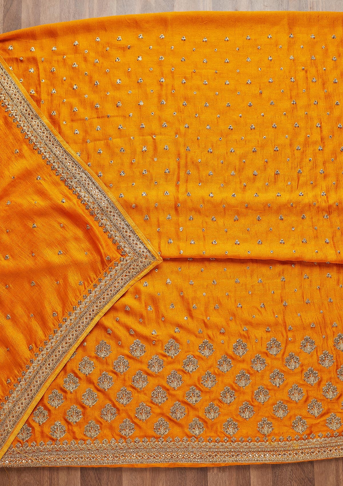 Mustard Stonework Georgette Unstitched Salwar Suit - Koskii