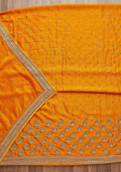 Mustard Stonework Georgette Unstitched Salwar Suit - Koskii