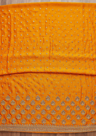 Mustard Stonework Georgette Unstitched Salwar Suit - Koskii