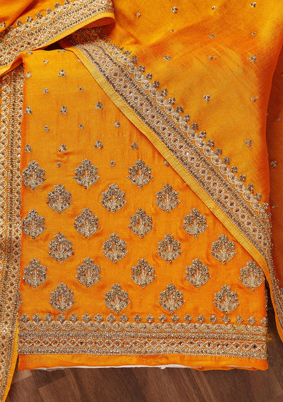 Mustard Stonework Georgette Unstitched Salwar Suit - Koskii
